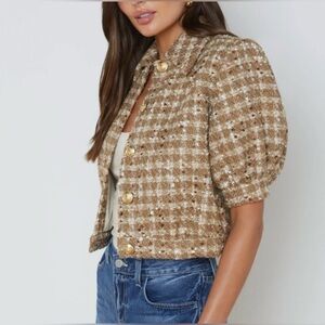 ⚜️ L’AGENCE COVE CROPPED TWEED JACKET CAPPUCCINO COLOR GOLD BUTTONS SZ 0 ⚜️